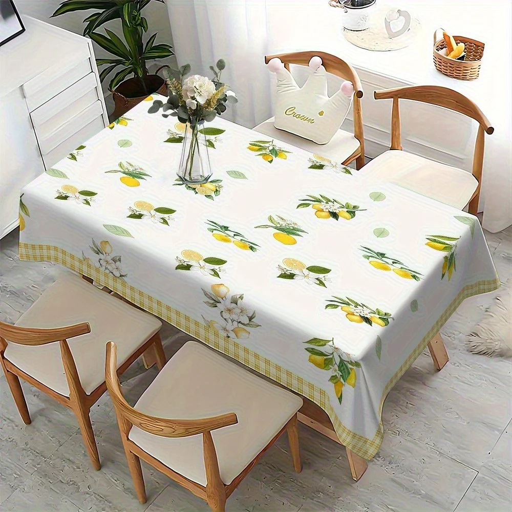 Tablecloth 1pc Polyester Tablecloth, Lemon Themed Print Tablecloth, Tablecloth, Floral Tablecloth, Rectangular Tablecloth, Right-Angle Tablecloth for Coffee Tables and Dining Tables, Suitable for Indoor and Outdoor Use, for Picnic or Holiday Party