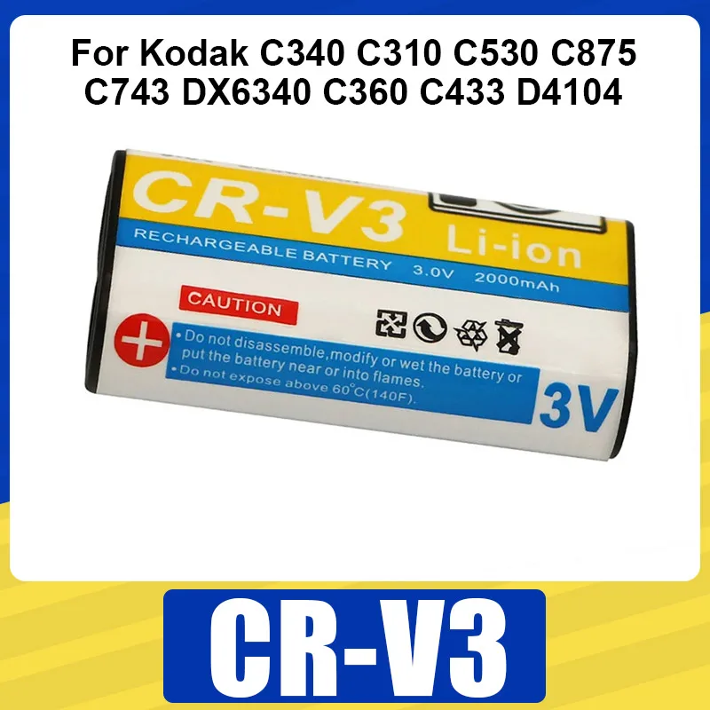 Top CR-V3 Battery 2000mAh Rechargeable Batteries for Kodak C340 C310 C530 C875 C743 DX6340 C360 C433 D4104 Camera CRV3 Battery