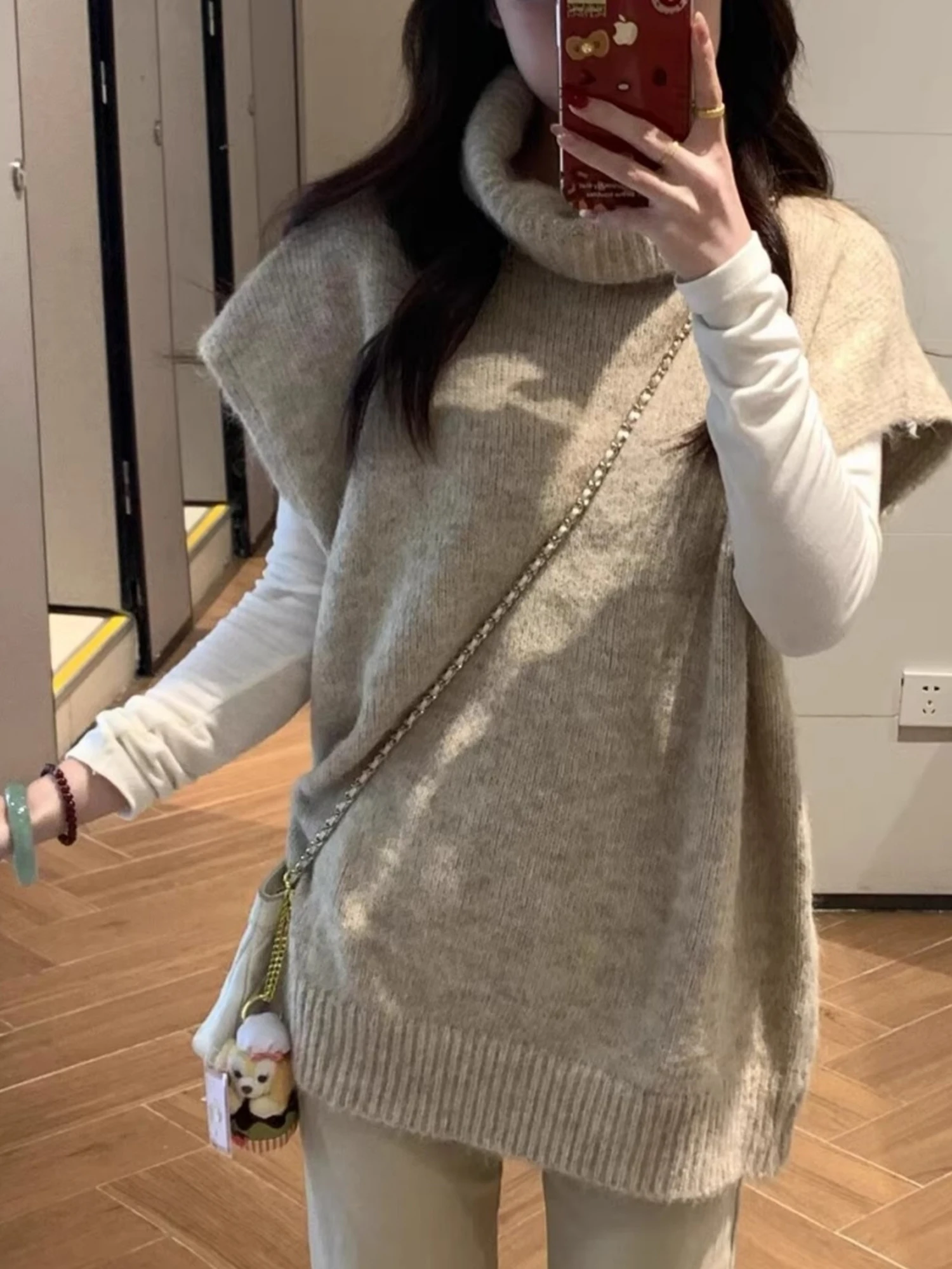 Korean Style High Collar Oversized Sleeveless Sweater Women's Autumn Winter Soft Cozy Loose Top Fashionable for Girls