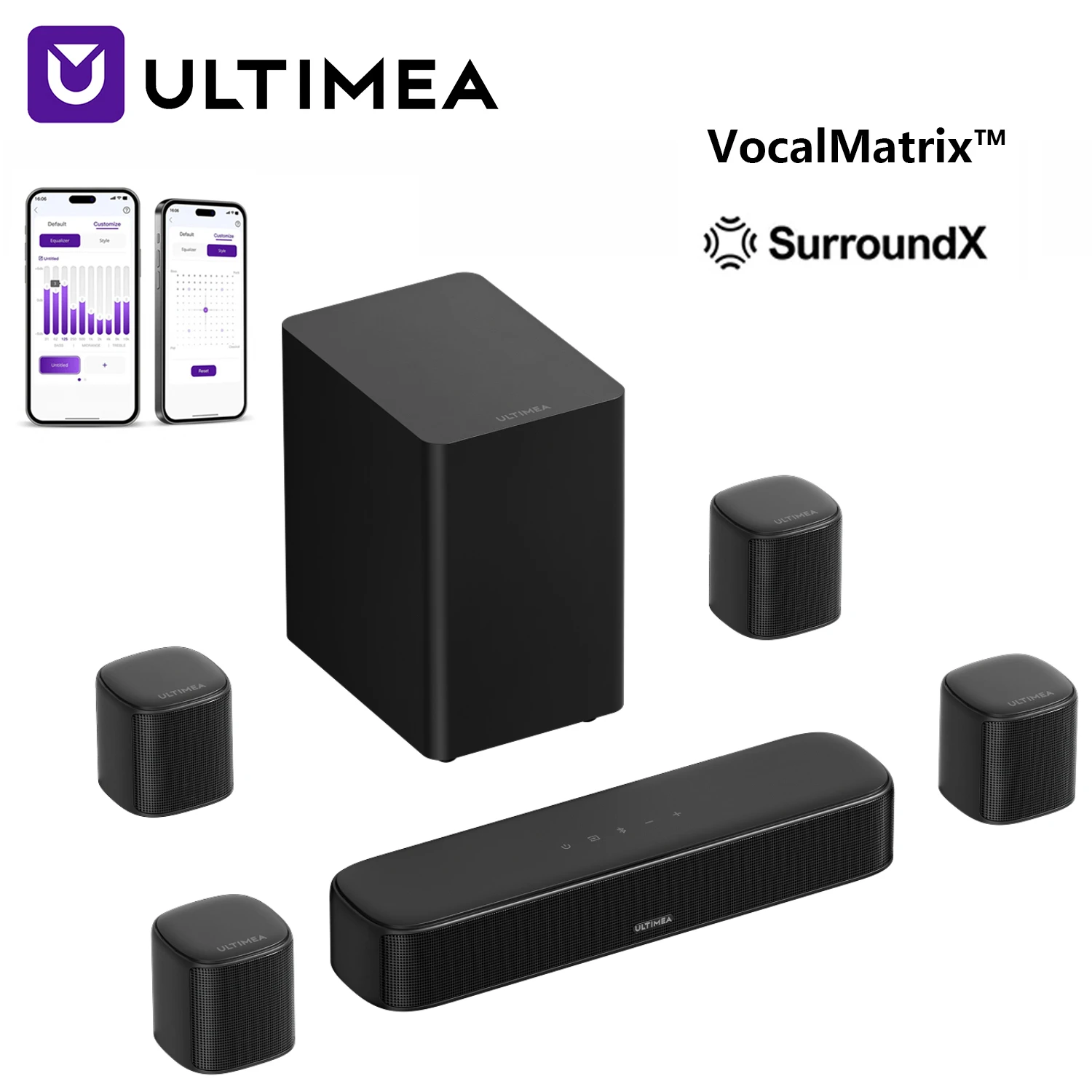 ULTIMEA Aura S4T 7.1CH Soundbar with 5.25'' Subwoofer, 4 Surround Speakers, 350W Peak Power,App Control,Home Theater TV Speaker