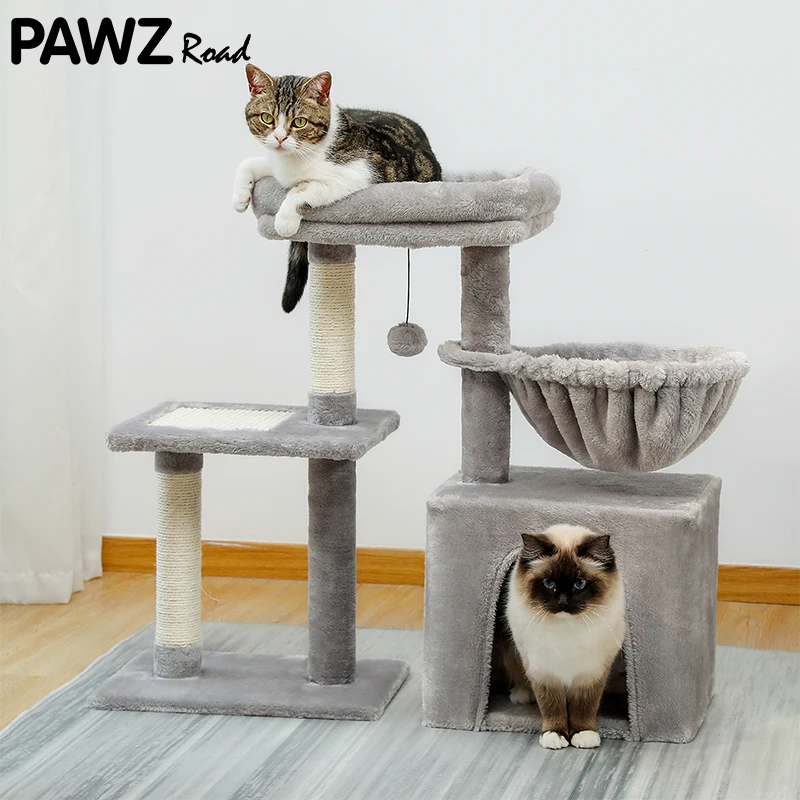 H73CM 2in1 Small Cat Tree Condo for Indoor Funny Sisal-Covered Scratching Post and Board for Kitten Large Top Perch Cozy Hummock