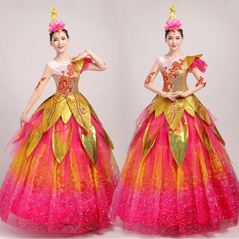 

costumes in the lights Female large-scale anniversary celebration song partner atmospheric opening dance big swing skirt 1 piece