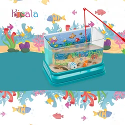 Mini Aquarium for Kids Fishing Toys Artificial Fish Tank with Moving Fish*4 with USB Light and Music Fishing Rod Fishing Spoon