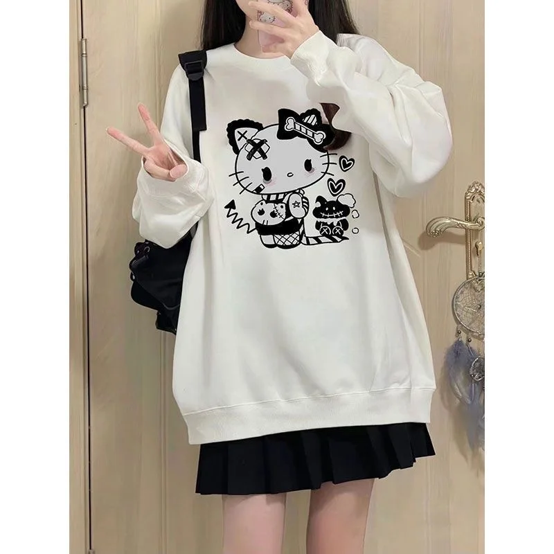 Sanrio Japanese Soft Girl Hello Kitty Sweatshirts Sweet Cool Girl Preppy Style Clothes Cute Top for Women 2000s 2024 Spring New