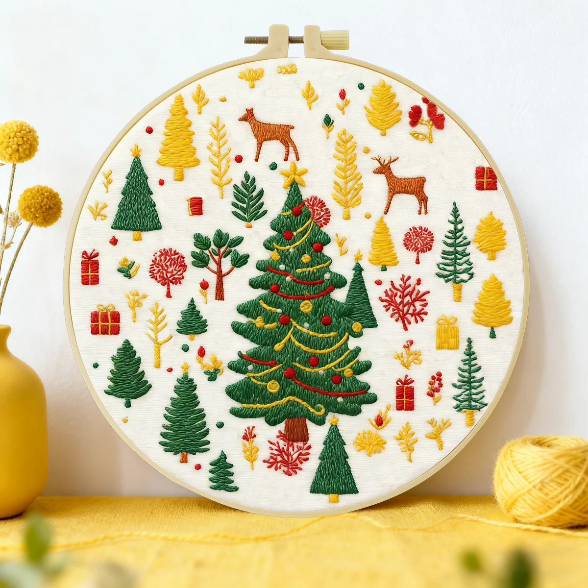 1 Stück 20x20 cm/15x15 cm 7,87/6,3 Zoll Baum-Stickerei-Starter-Kit DIY-Kit DIY-Stickerei-Set Handarbeiten Heimdekorations-Set für Anfänger – Detail 1