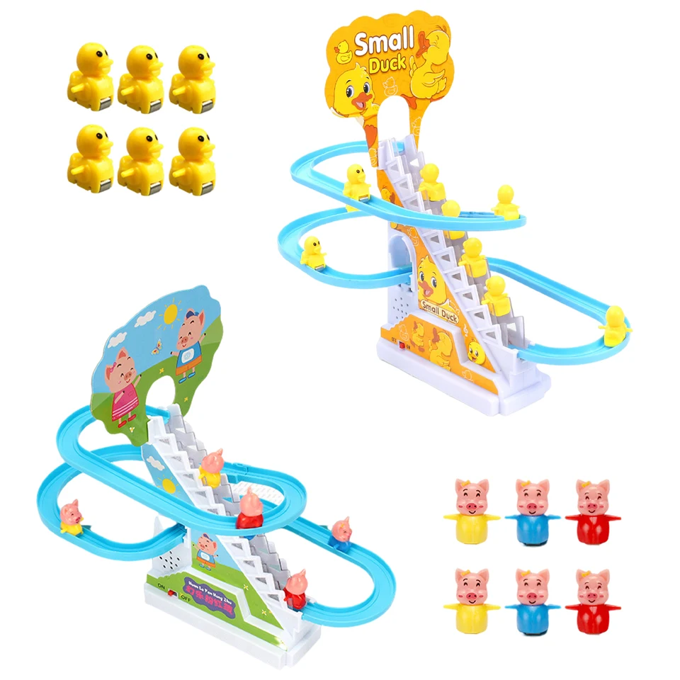 Jouet Circuit De Descente électrique – Petit Canard Sur Escaliers – Piste à Construire – Avec Musique Et Effets Sonores – Pour Maison Ou Voyage