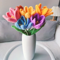 New Hand-Knitted Flowers Artificial Tulips Bouquet Cotton Yarn Crochet Fake Flowers for Wedding Home Table Decor New Year Gifts