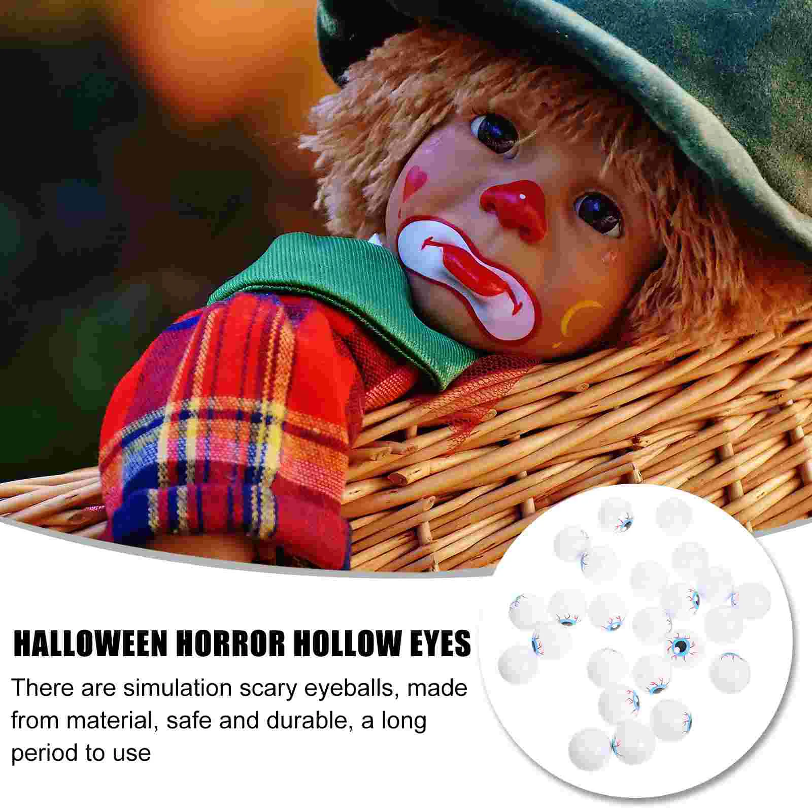 24 Pcs Hollow Bouncing Eyeball Scary Eyeballs Halloween Realistic Props Trick or Treat Toys Haunted House Beads Bounce