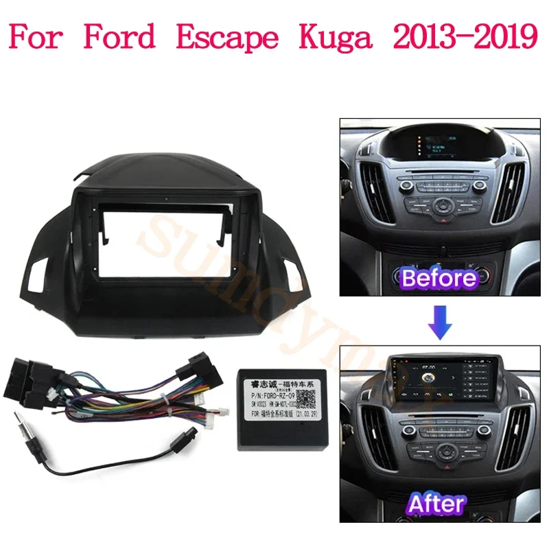 9inch Double 2 Din Car Radio Frame canbus cable for Ford ESCAPE Kuga 2013-2019 Fascia Dash Kit DVD Radio Panel Stereo Cover