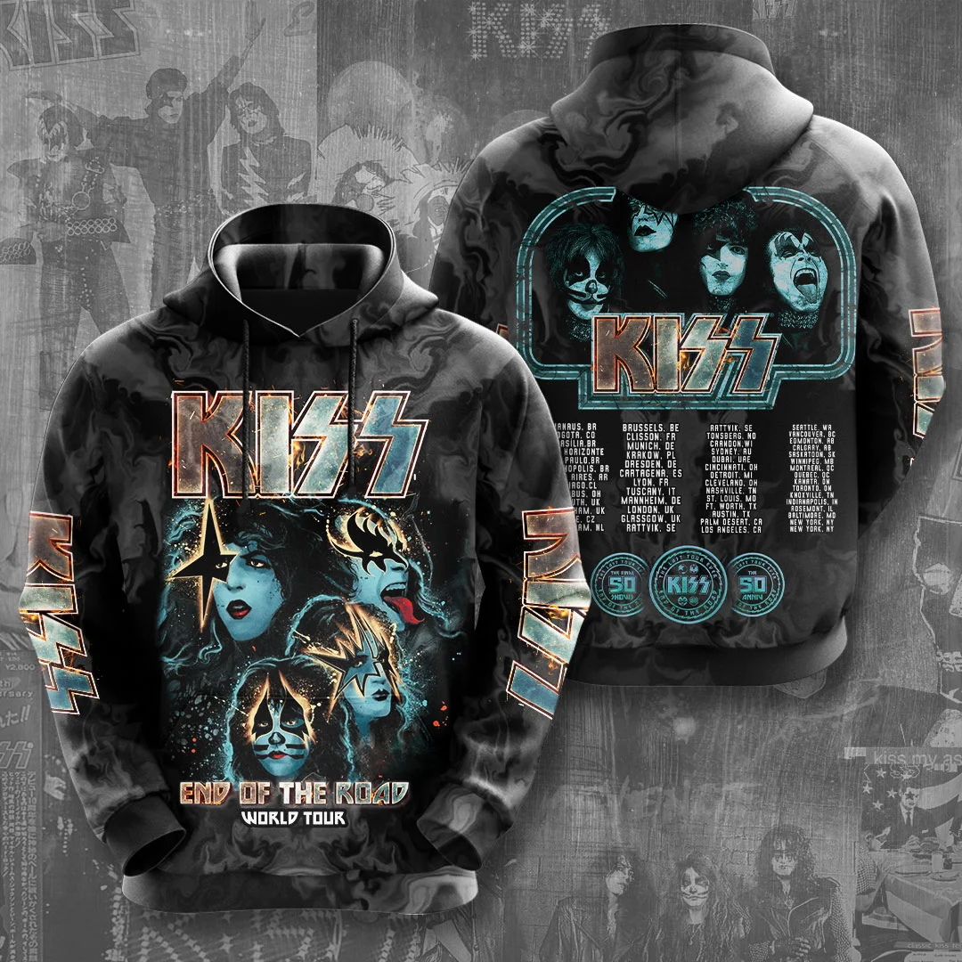 

2025 Rock Band Kiss Hoodies 3D Print Men Women Hip Hop Oversized Pullover Hooded Sweatshirts Fashion Streetwear Man Clothing
