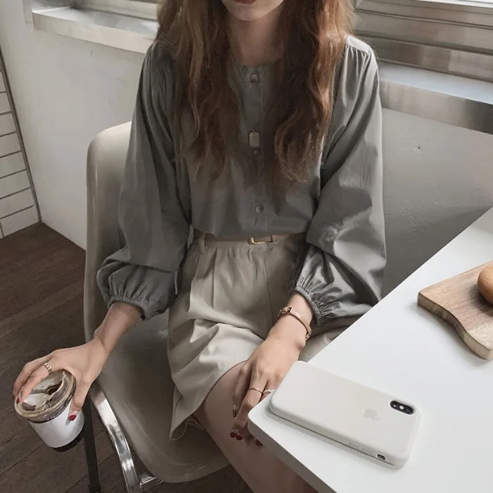 

Spring Autumn Women's Long Sve Base Layer irt Inner Wear Outerwear Retro Hong Kong Sle Versatile Student Korean Version