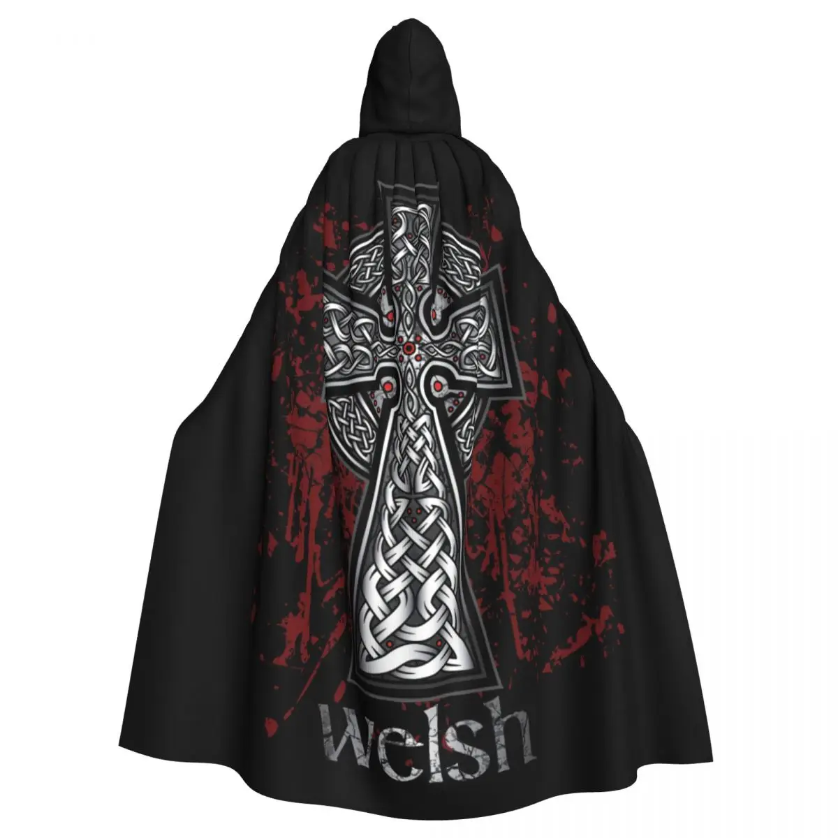 Welsh Celtic Cross Hooded Cloak Halloween Party Cosplay Woman Men Adult Long Witchcraft Robe Hood