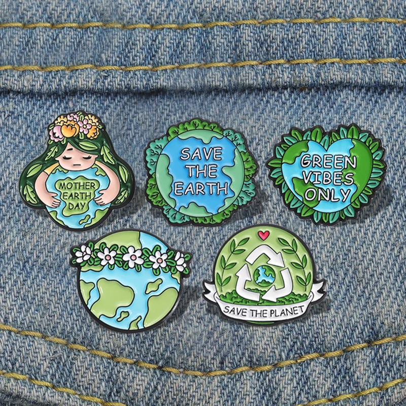 VIBES ONLY Pines Lapel Badges Plant Jewelry Gift for Friends SAVE THE EARTH Enamel  Brooch Custom GREEN