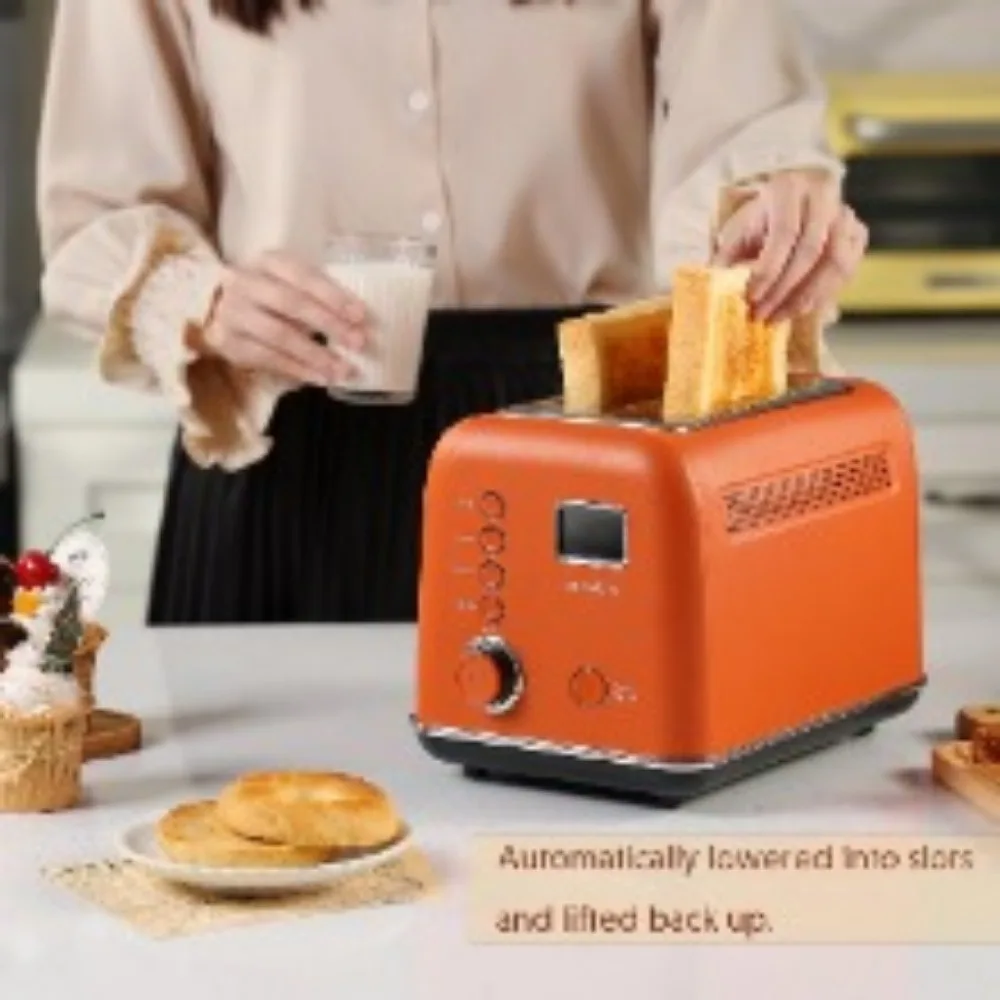 Pemanggang roti memanfaatkan Digital cerdas 2-Slice dengan Timer hitung mundur LCD, pengaturan 9-Shade untuk Roti Bakar, bagel, wafel, Muffin