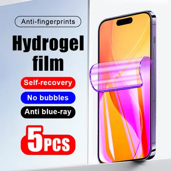 5 adet yumuşak tam kapak yumuşak ekran koruyucu hidrojel film iPhone 15 12 mini 14 artı 13 11 X XR XS Anti mavi ışık değil cam