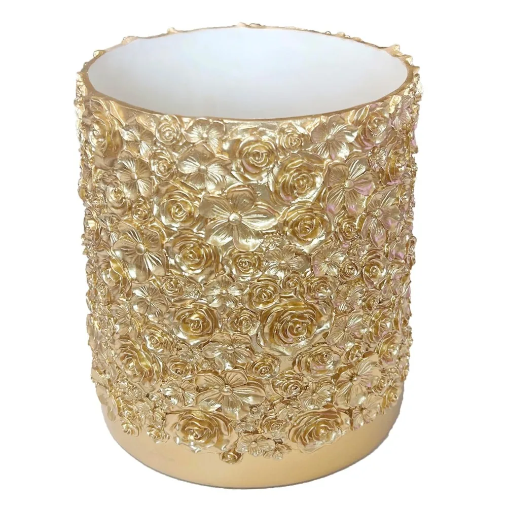 Eleganter, floral geschnitzter Kunstharz-Mülleimer, 8 x 10 dekorativer Abfallkorb für Büro, Badezimmer, Schlafzimmer mit Rosen-Design