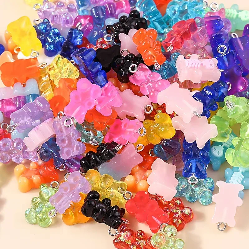 10pcs 22X11mm Candy Color Gummy Mini Bear Charms for Making Cute Earrings Pendant Necklace DIY Creative Jewelry Finding