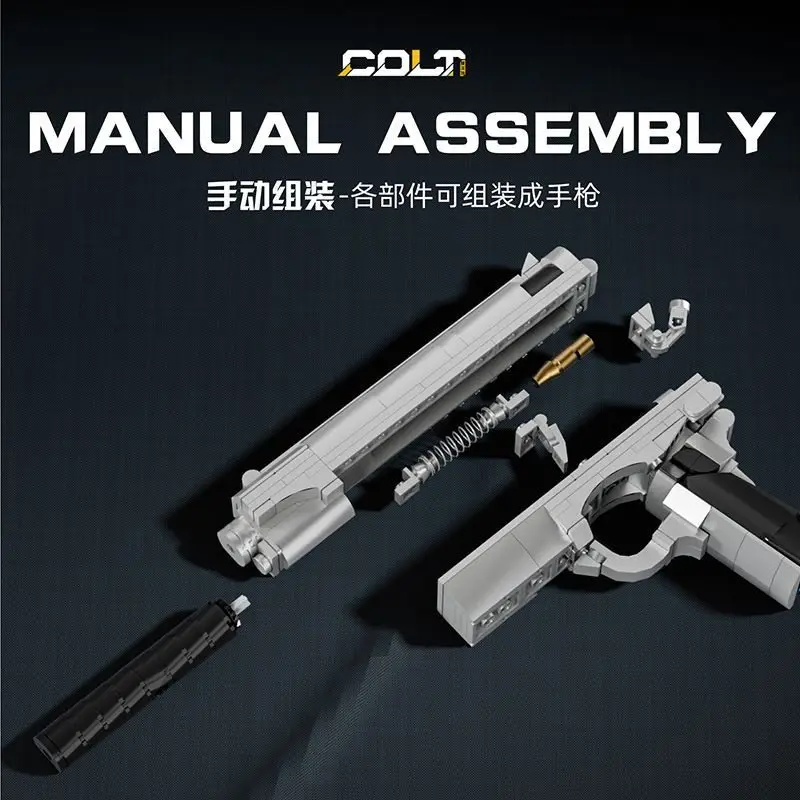 Pistola Colt de escritorio para niños, conjunto de adornos montados en la pared, bloques de construcción, modelo de pistola de juguete MOC, juguete educativo, regalo, 603 Uds.