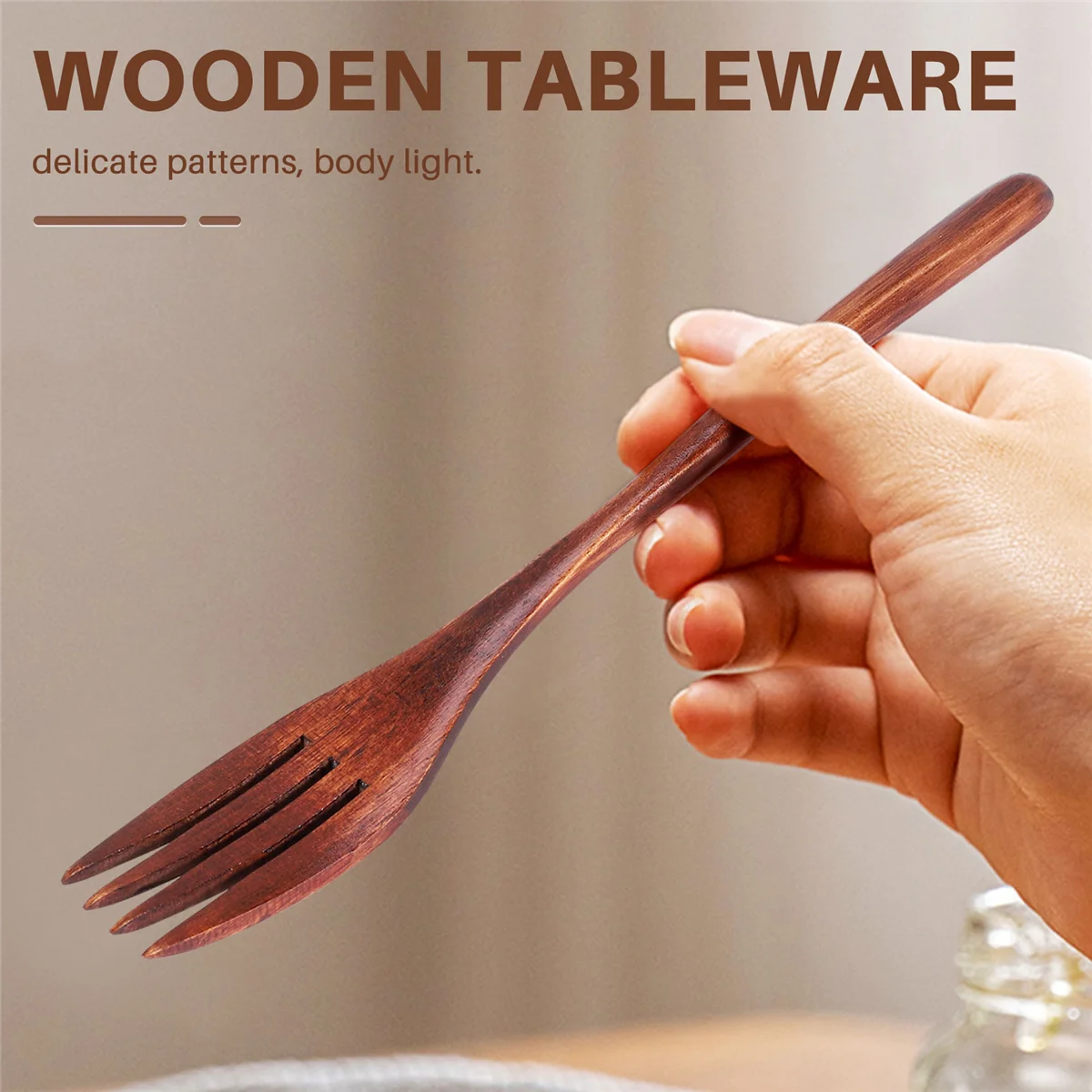 شوك خشبية، 5 قطع من شوكة عشاء السلطة الخشبية اليابانية الصديقة للبيئة، أدوات مائدة للأطفال والكبار (5 قطع بدون حبل خشبي