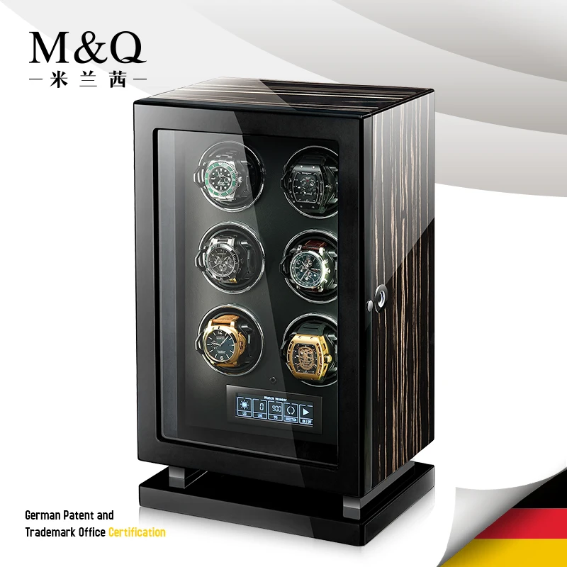 Fingerprint Unlock Automatic Watch Winder Luxury 2 4 6 Slot Watches Box with LCD Touch Screen Wooden Watch Storage Safe Box