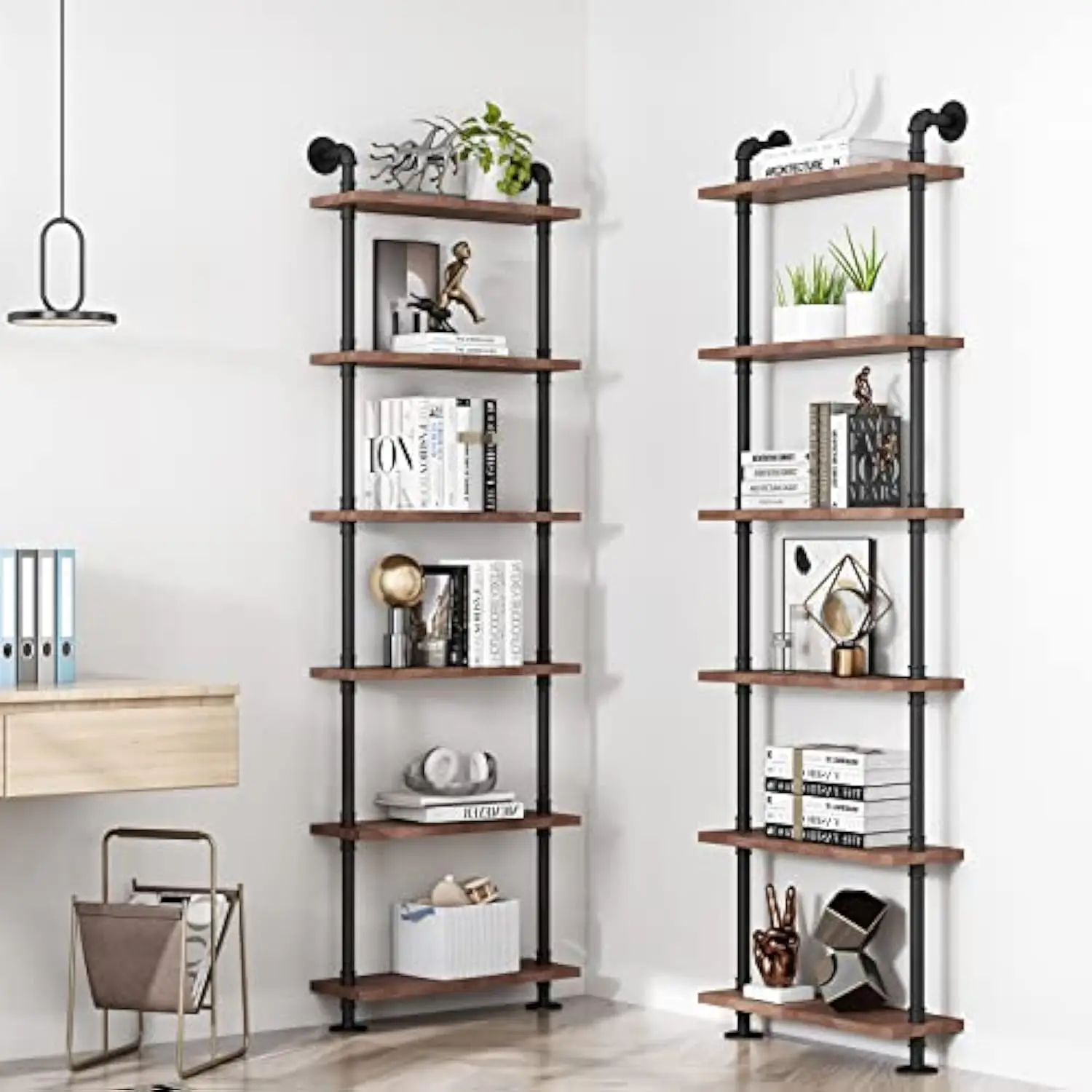 

Industrial Pipe Bookshelf Rustic Wood Ladder Bookshelf, Industrial Pipe Shelf for Living Room Decor and Storage, Bookcase (Onl)