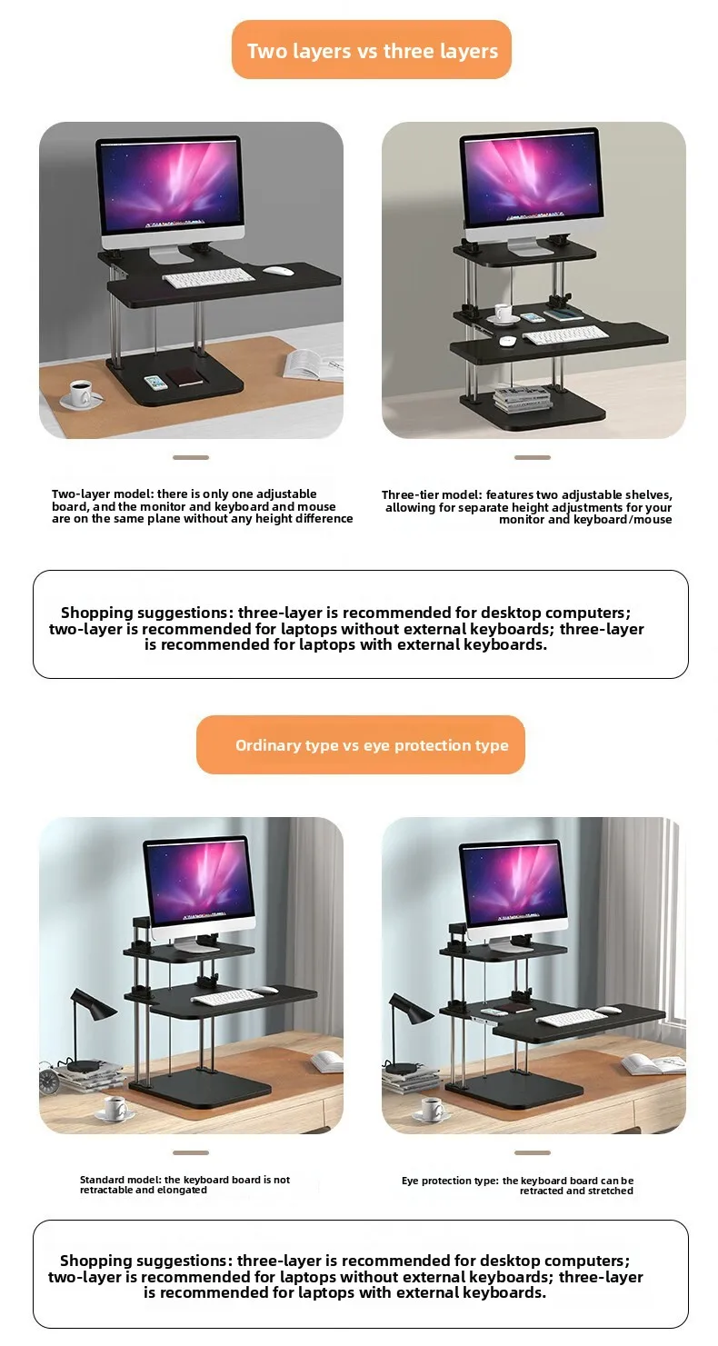 Standing office lift desk, computer desk, heightening frame, workbench table, three-layer eye protection type