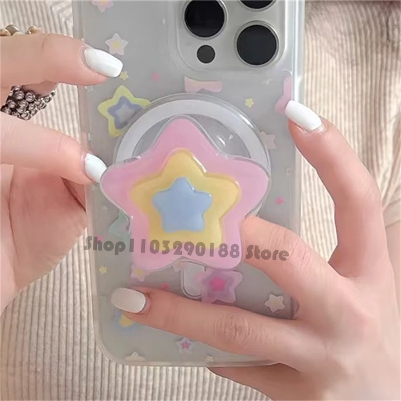 Coreano bonito macaron cor estrela suporte magnético aperto tok griptok suporte do telefone para iphone para pad magsafe smart tok
