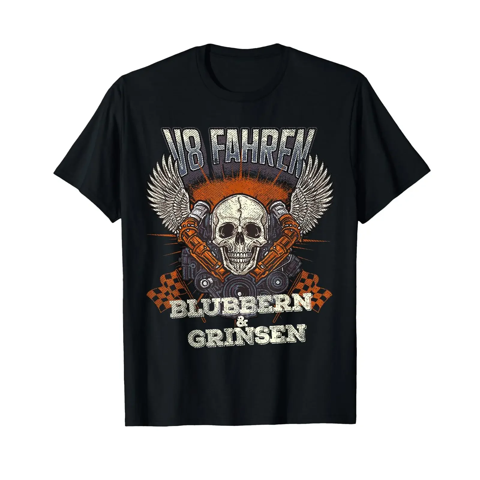 V8 Fahrblubbern und Grinsen Eight Cylinder T Shirt with German Text black vintage Washed Versatile streetwear graphic Casual