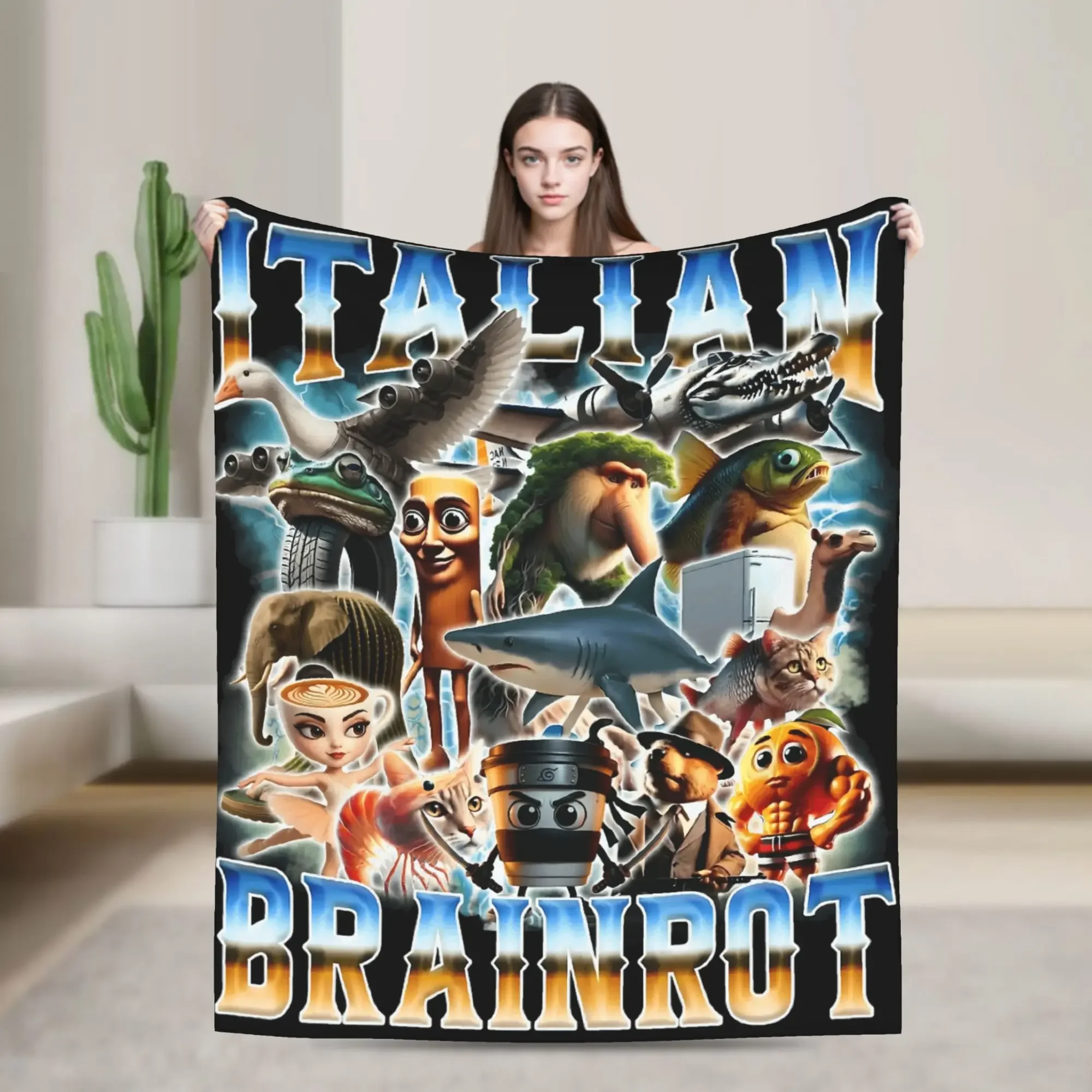 Italian Brainrot Warm Soft Plush Blanket Throws for Picnic Bedding Flannel Bedspread Sofa Home Decor