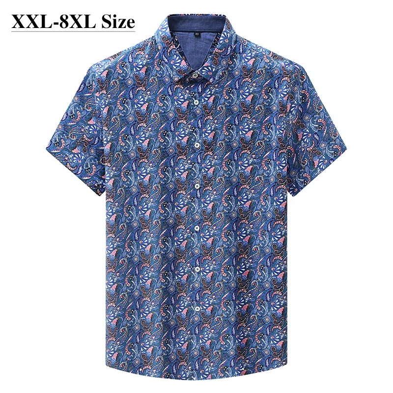 

Large Size 6XL 7XL 8XL Summer Men's Print Cotton Shirt Beach Hawaii Comfortable Loose Thin Casual Quality Shirt Male