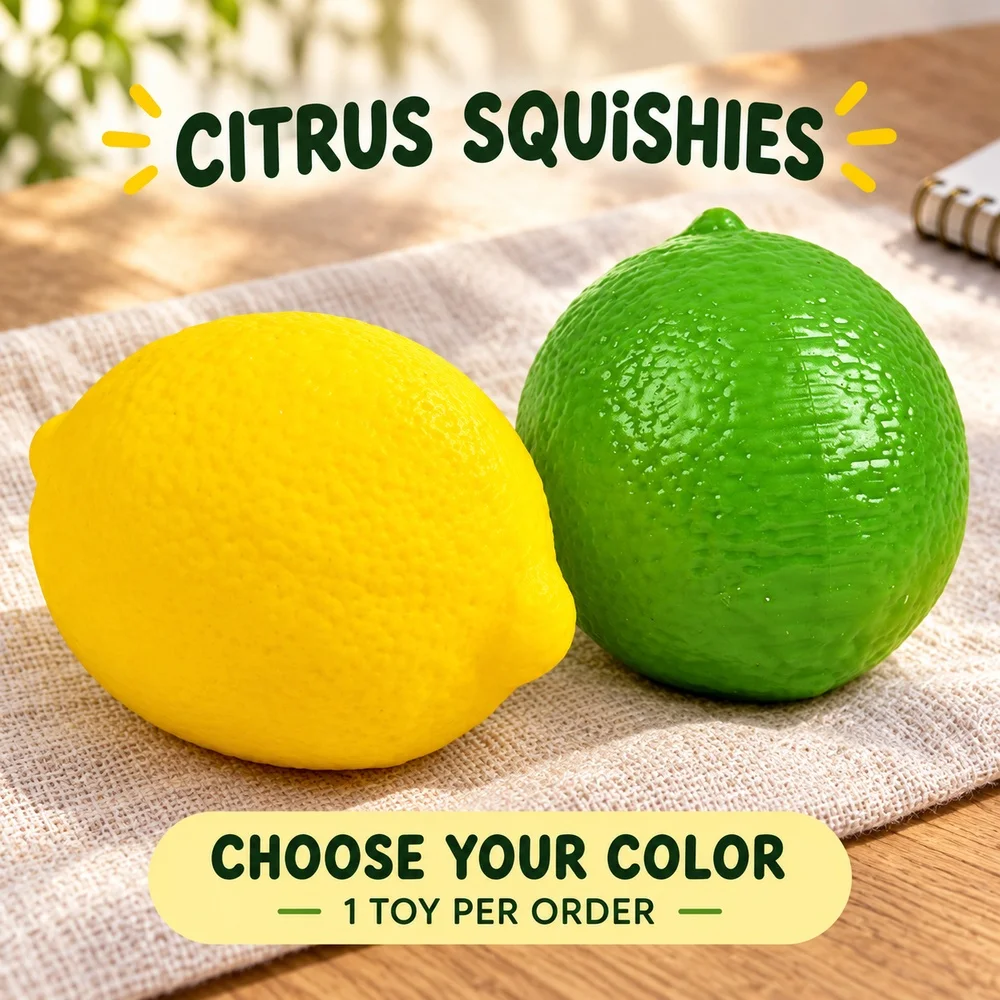 Lemon Squishy Toy Yellow or Green Soft TPR Textured Citrus Fruit Shape Squeeze Fidget Desk Companion Gift for Teens and Adults