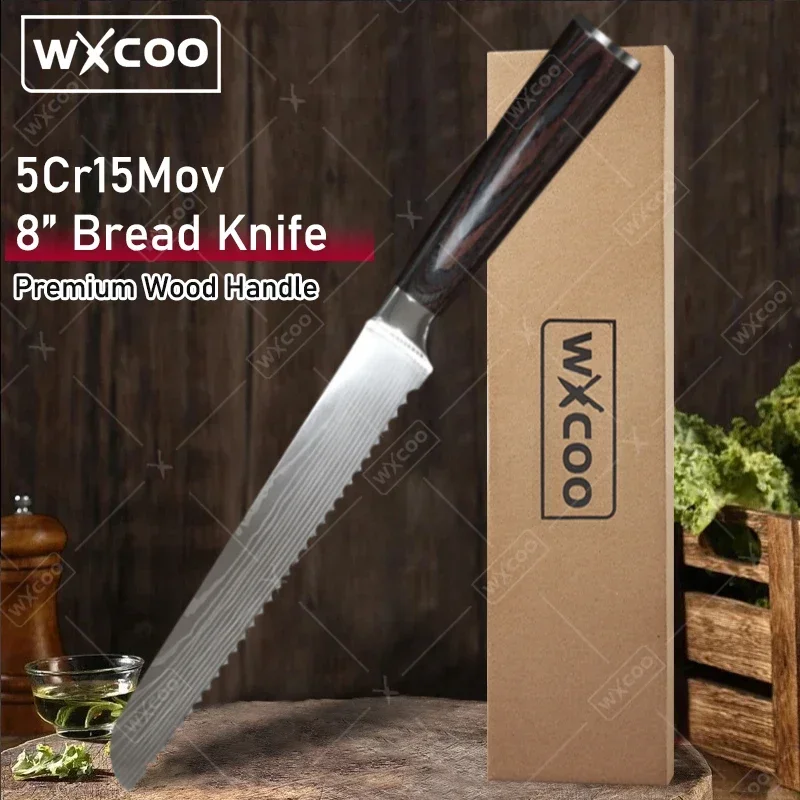 WXCOO 스테인레스 스틸 케이크 나이프 토스트 슬라이싱 나이프, 다용도 베이킹 거친 커팅 나이프, 빵 슬라이서, 8 인치 빵 나이프