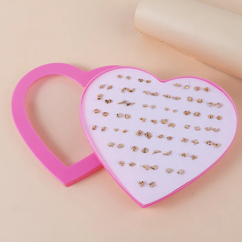 New 36Pairs/set Gold Color Lovely Mini Stud Earing Set Cute Heart Moon Stud Earrings For Girl Fashion Lady Daily Ear Jewelry