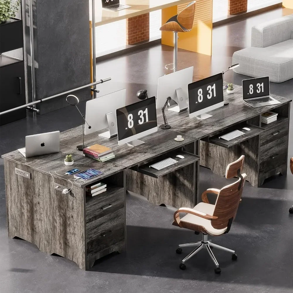 Reversible Office Desk With File Cabinet 55 Inch Computer Desk With Smart LED Light and Power Outlet Reading Freight free