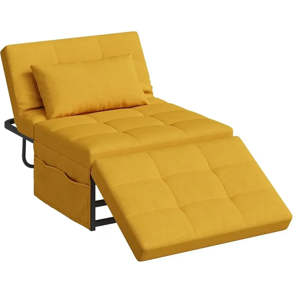 Convertible Sofa Bed with Adjustable Backrest, Sleeper Chair, Multi-Functional for Living Room, Yellow