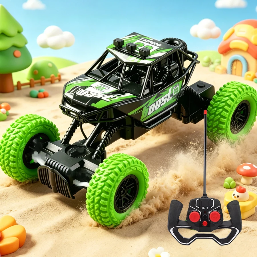 Remote control car with colorful flashing lights, rubber wheels, off-road toy car suitable for children\'s gifts