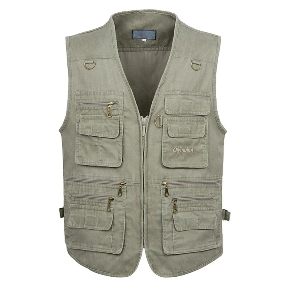 Men's Sleeveless Vest with 16 Pockets, Cotton, Casual Summer, Multi Pocket Waistcoat