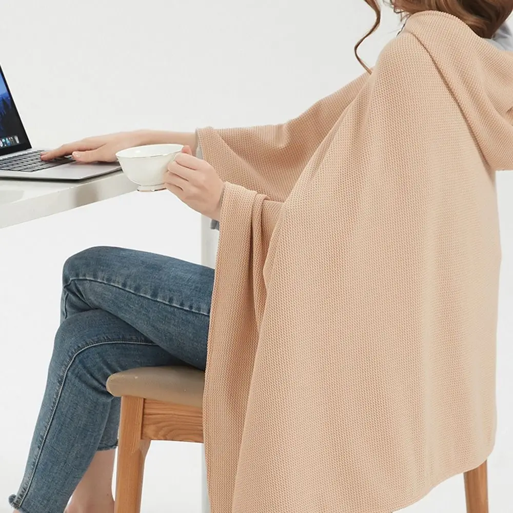 أزياء يمكن ارتداؤها USB بطانية تسخين كهربائي قابل للغسل المحمولة شال دافئ 3 مستويات التدفئة مع قبعة غطاء الساق الشتاء