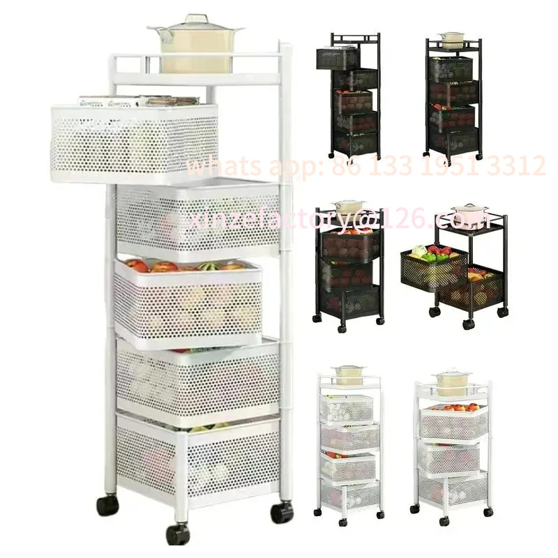 

Customizable Multi-Layer Rotatable Storage Rack Stainless Steel Kitchen Fruit Vegetable Shelf Snacks Organizers With Wheels