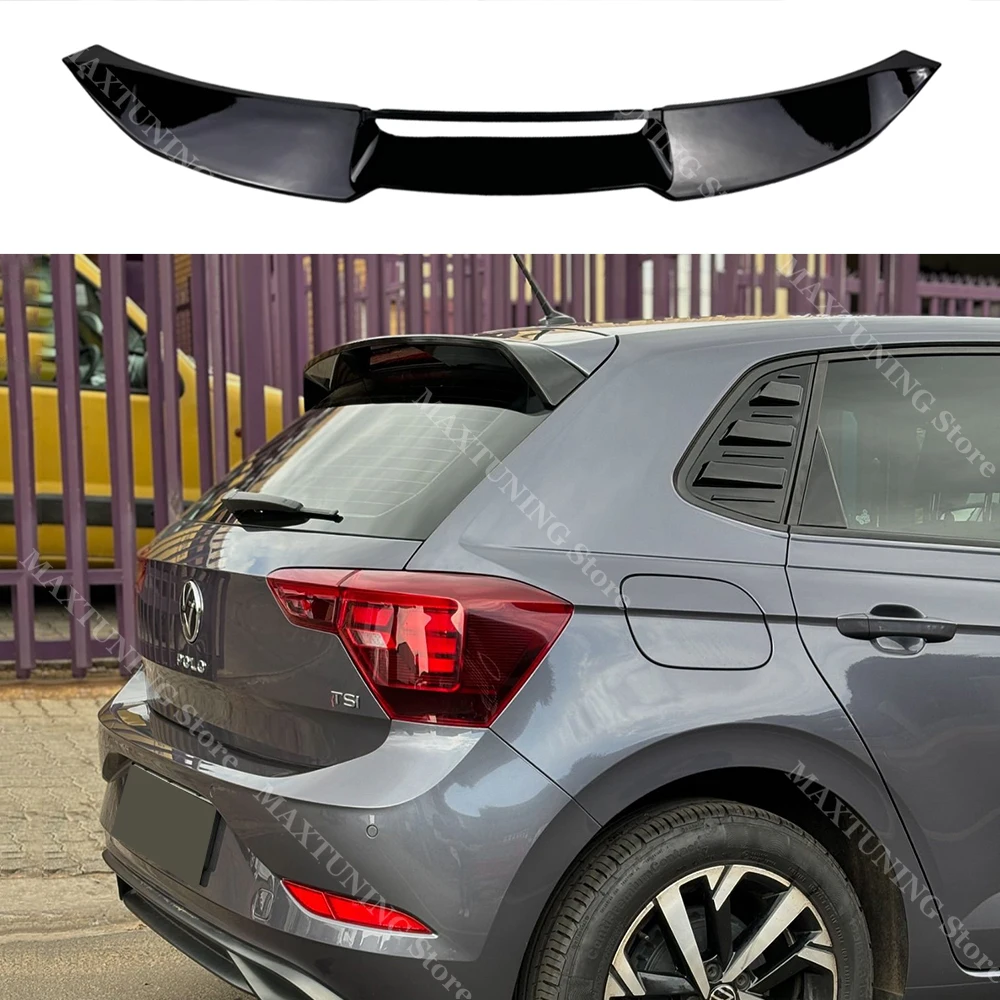 

GTI Style Spoiler For Volkswagen Polo 6 MK6 2018-2024 ABS Car Rear Trunk Roof Wing Extension Wings Tail Lip Cap Splitter Tuning