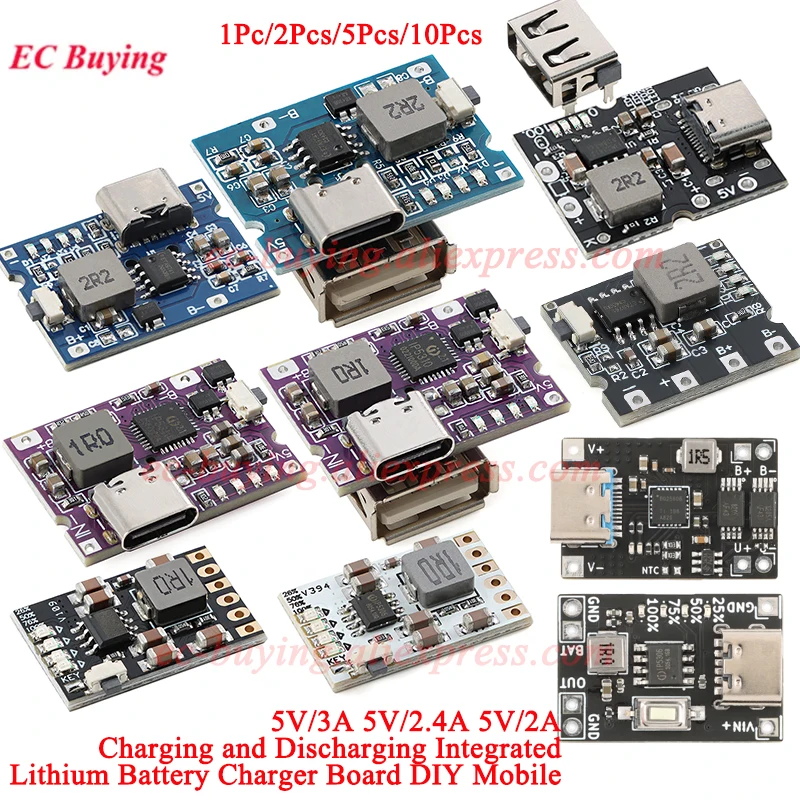 1Pc-10Pcs 5V 3A 2A 2.4A Power Charging Discharging Integrated Module TYPE-C USB 4.2V Lithium LiPo Battery Charger Board Mobile