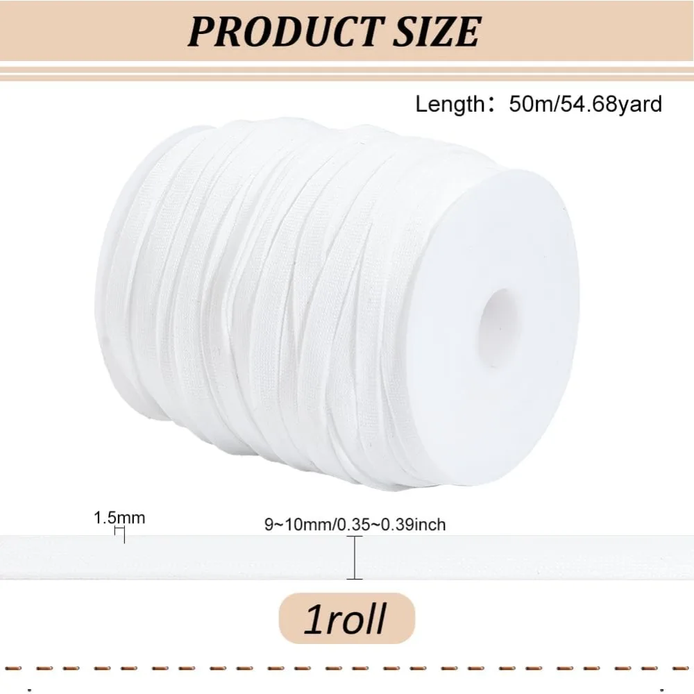 55 Yards White Replacement Drawstring 0.4 Inch Polyester Flat Draw Cord Knitted Drawcord for Pants Sweatpants Jackets Short