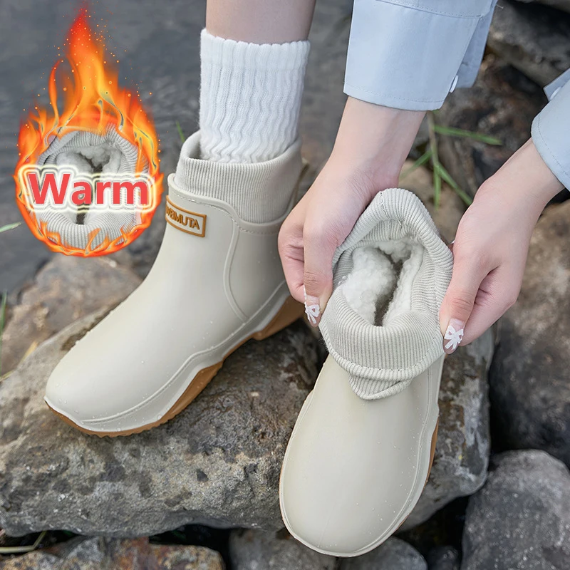 

Waterproof Short-Tube Men's Rain Shoes Fashionable Short Socks Thickened Warm Rubber Work Anti-Slip Fishing Kitchen Rain Boots