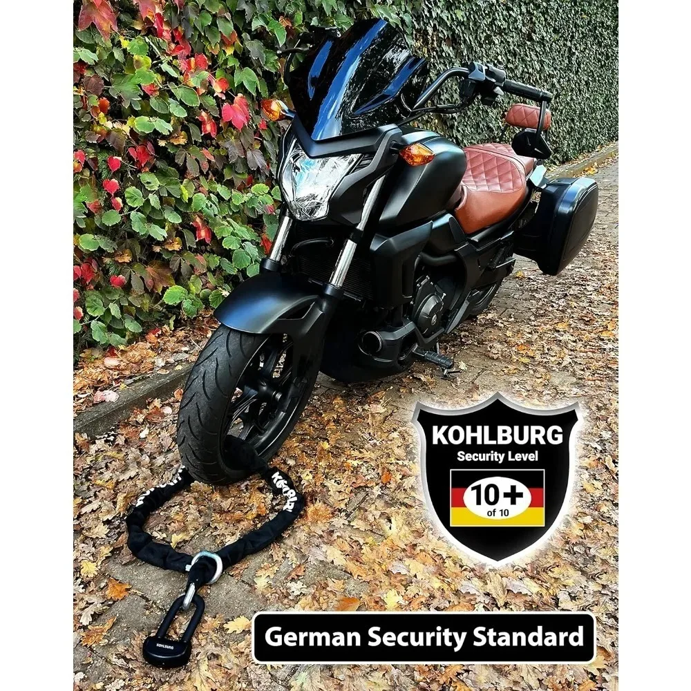 توصيل مجاني - قفل سلسلة أمان كبيرة للدراجات النارية بوزن 13 رطلًا - بطول 5 أقدام مع أعلى مستوى أمان ألماني 10 plus من 10 #2