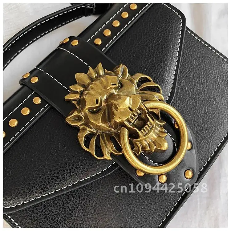 Fashion Women Bags Lion Handbags Crossbody Metal Totes Metal Square Brand Rivet Messenger Head Purse Lion Bag Shoulder Bags