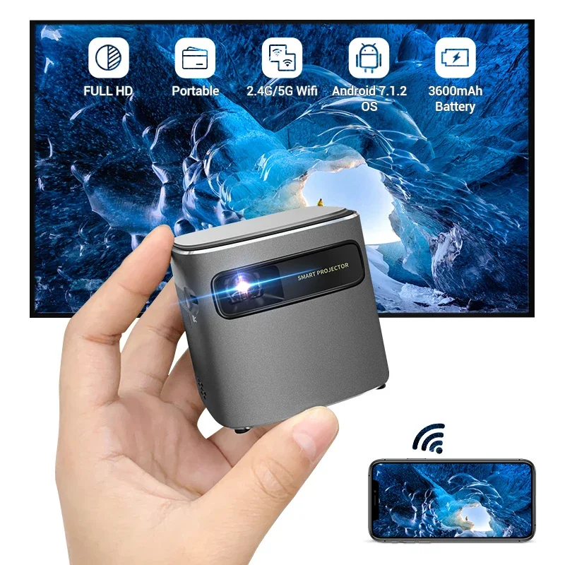 TD-D048C Inteligentny projektor Full HD Kino domowe Telefon 4K Przenośna kostka Pico LED Android 7 Bezprzewodowe mini projektory filmowe