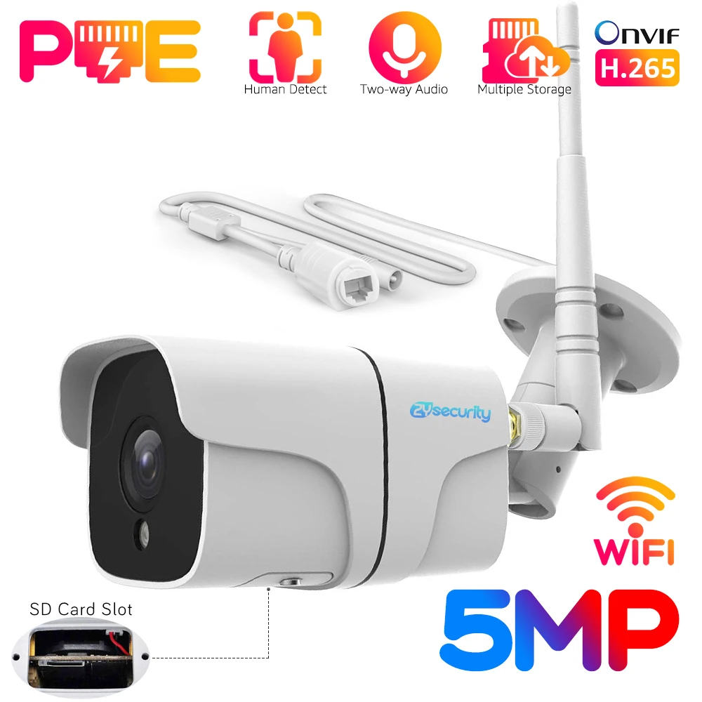 

5MP Outdoor Wifi PoE Camera H.265 Onvif Human Detect CCTV IP Camera 2MP TF Card Audio 3.6mm Fixed Lens Surveillance Camera iCSee