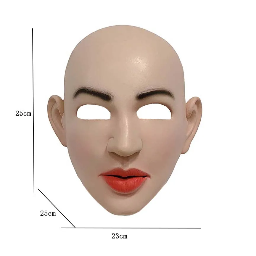 Realistische Latex-Maske für den ganzen Kopf einer Frau, Glatzkopf-Gesichtsmaske, Cosplay-Kostüm-Requisite für Halloween, Karneval, Maskenball-Party – Detail 4