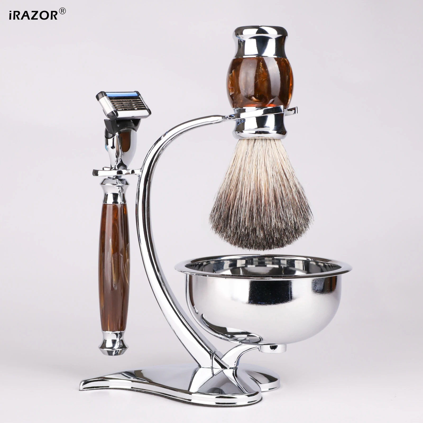طقم حلاقة رجالي فاخر 4 في 1 من iRAZOR مع حامل وعاء الصابون المغناطيسي وفرشاة الغرير - مجموعة هدايا أدوات العناية بالعيد الميلاد #5