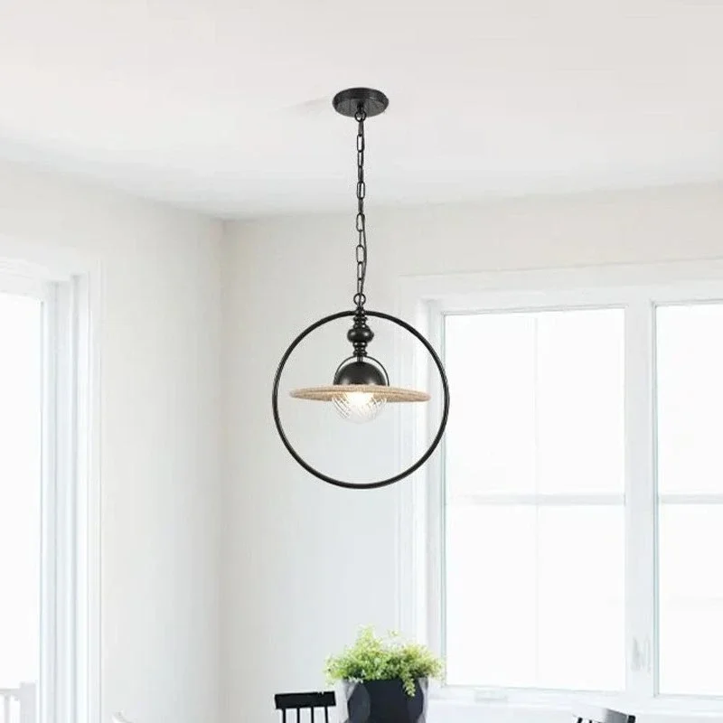 American Country Style Chandelier Rustic Woven Pendant Light for Dining Room Bedroom Study Hotel Use
